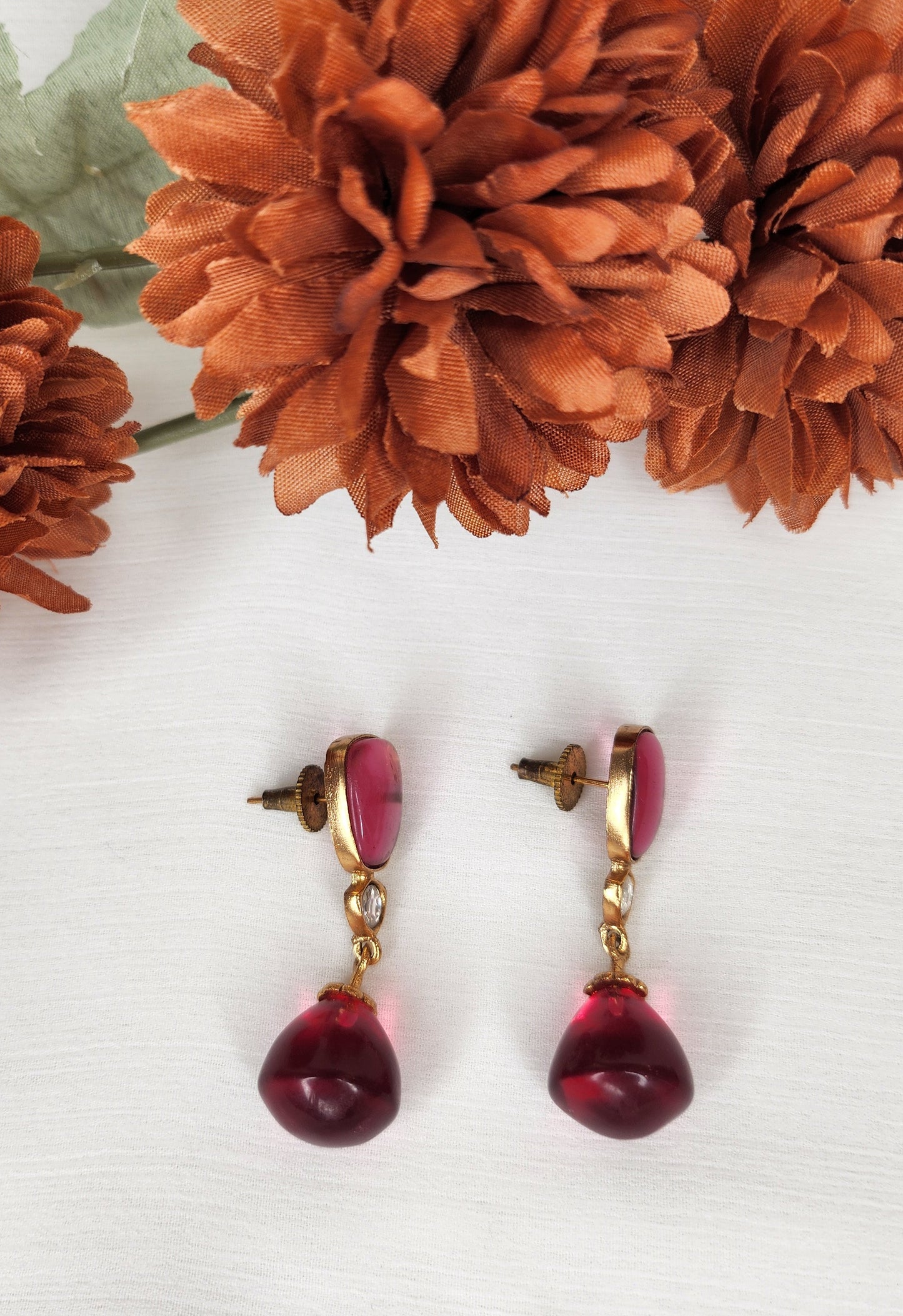 Dahlia by Sehar Zafar - Light Red Gemstone Earrings