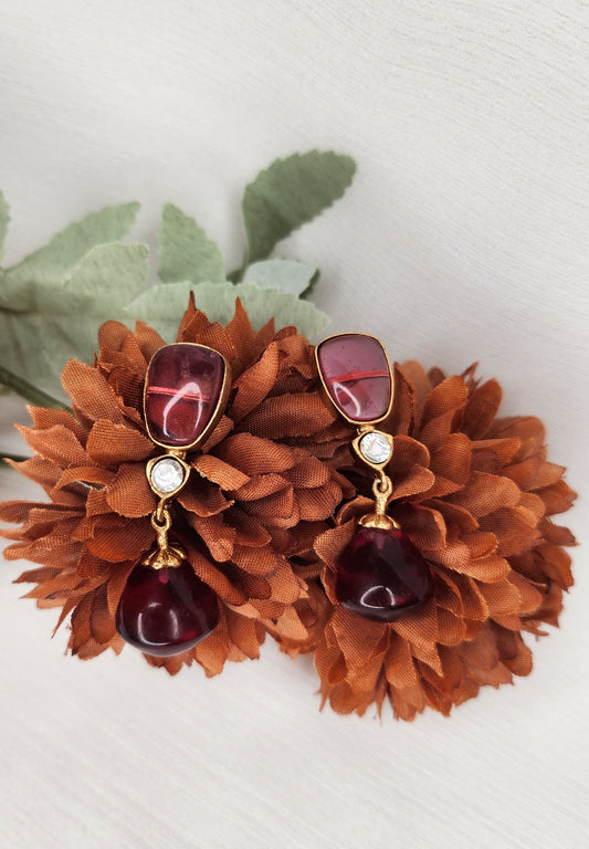 Dahlia by Sehar Zafar - Light Red Gemstone Earrings