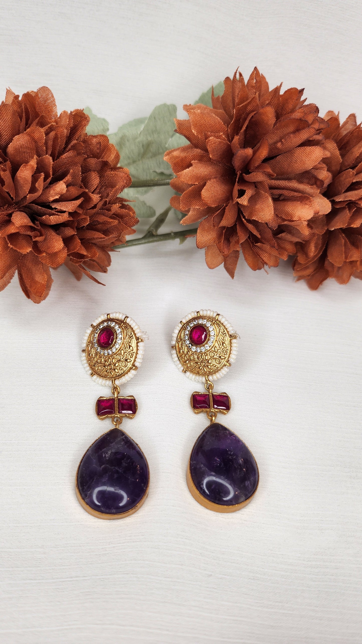 Dahlia by Sehar Zafar - Purple Dangling Earrings