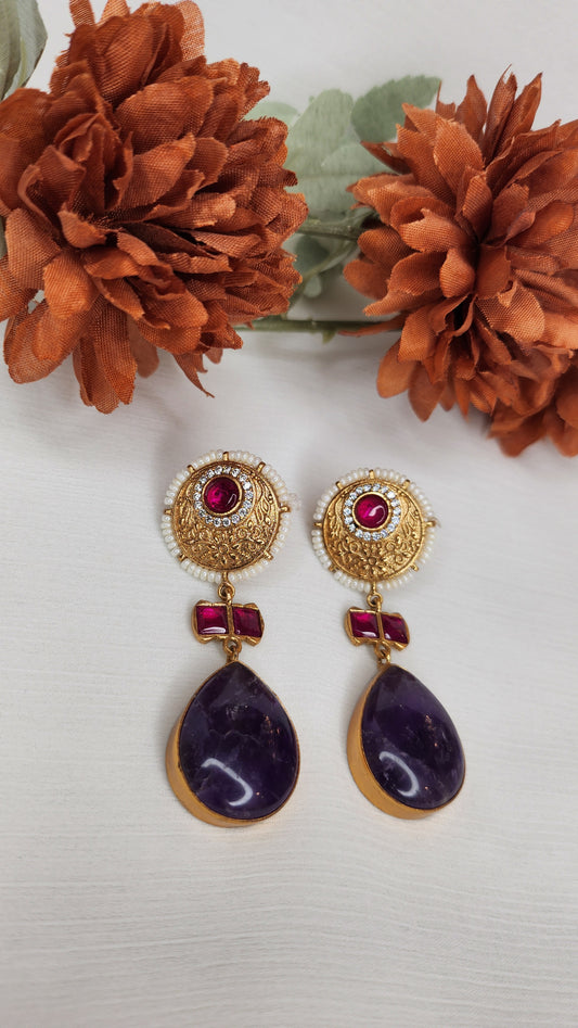 Dahlia by Sehar Zafar - Purple Dangling Earrings