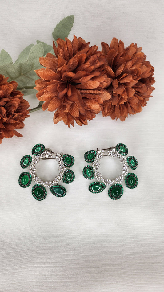 Dahlia by Sehar Zafar - Emeral Green and Silver Earrings