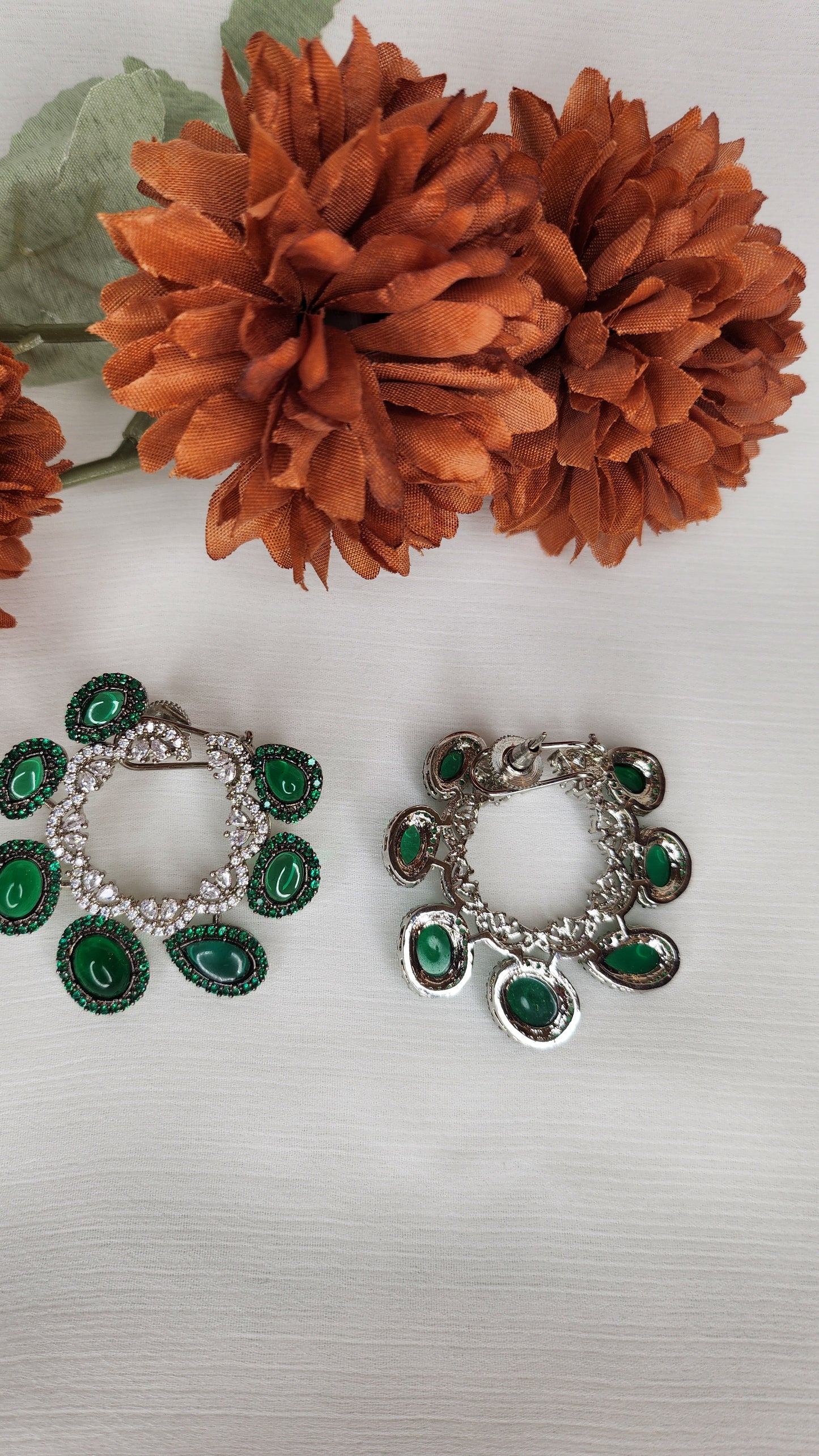 Dahlia by Sehar Zafar - Emeral Green and Silver Earrings