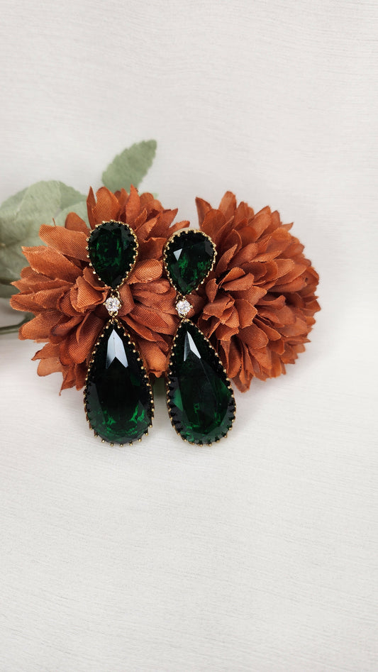 Dahlia by Sehar Zafar -  Emerald Green Crystal Ball Drop Earrings