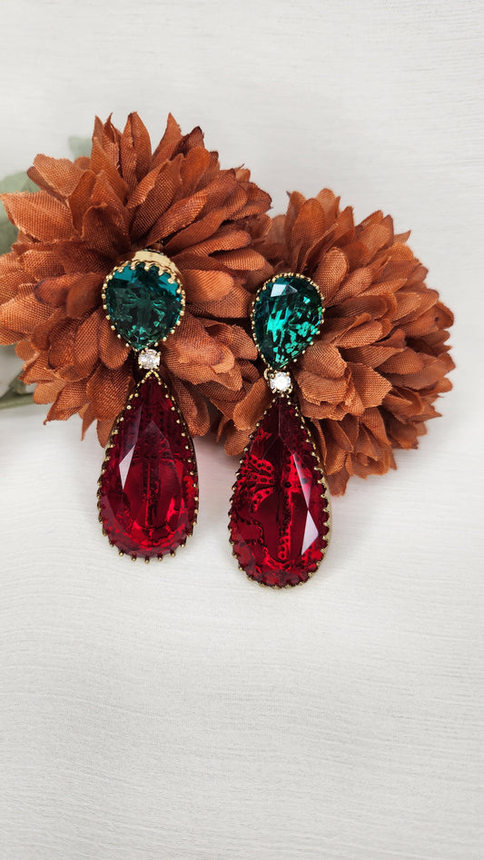 Dahlia by Sehar Zafar - Red and Green Crystal Ball Drop
