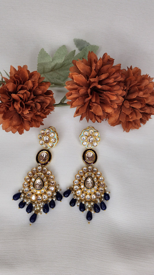 Dahlia by Sehar Zafar - Floral kundan with Blue Stone Dangling Stores