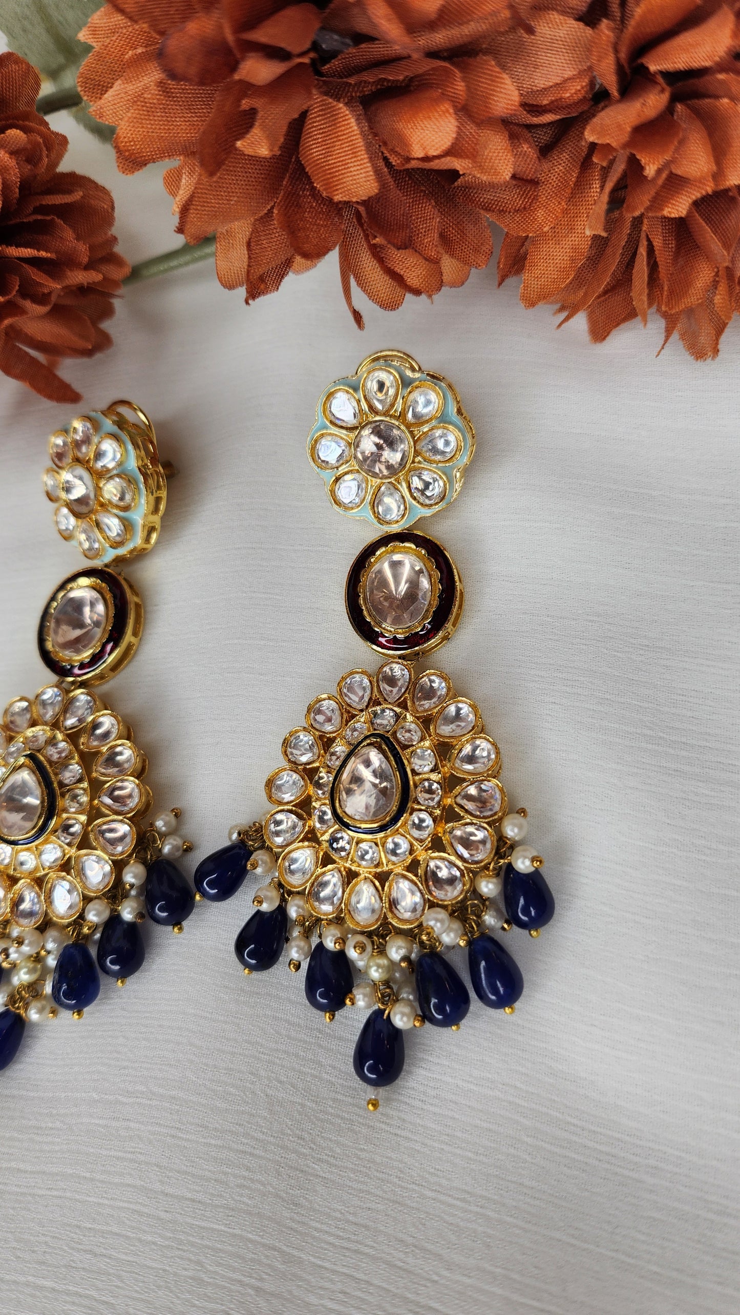 Dahlia by Sehar Zafar - Floral kundan with Blue Stone Dangling Stores