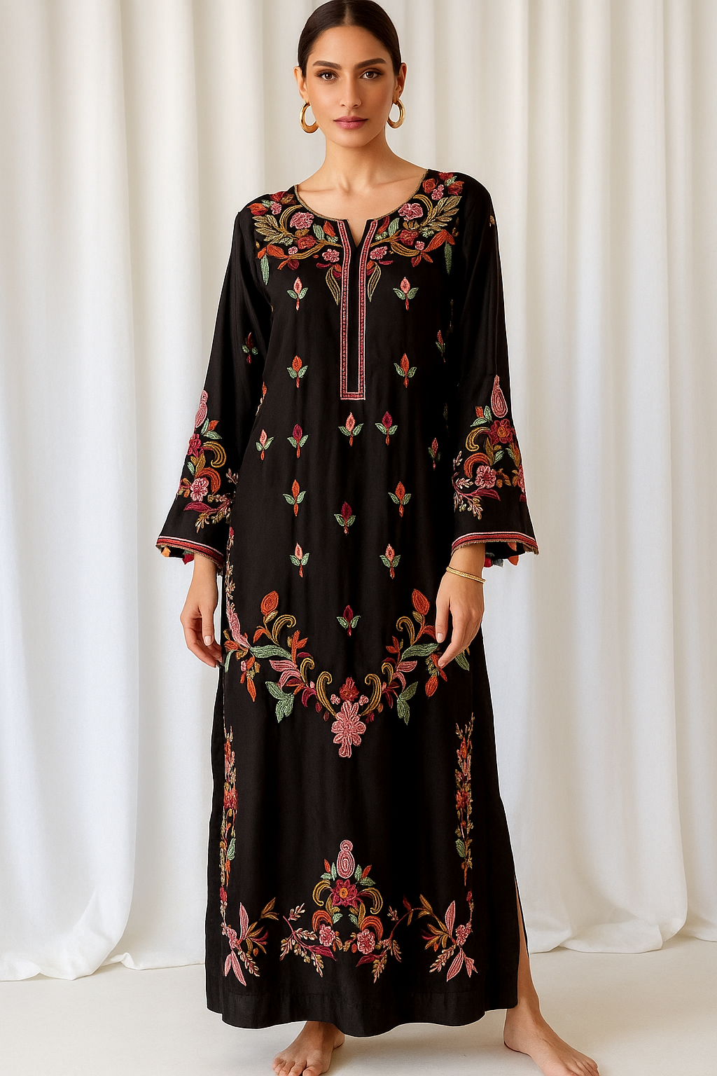 SAMMY K - Long Black Full Embroidered