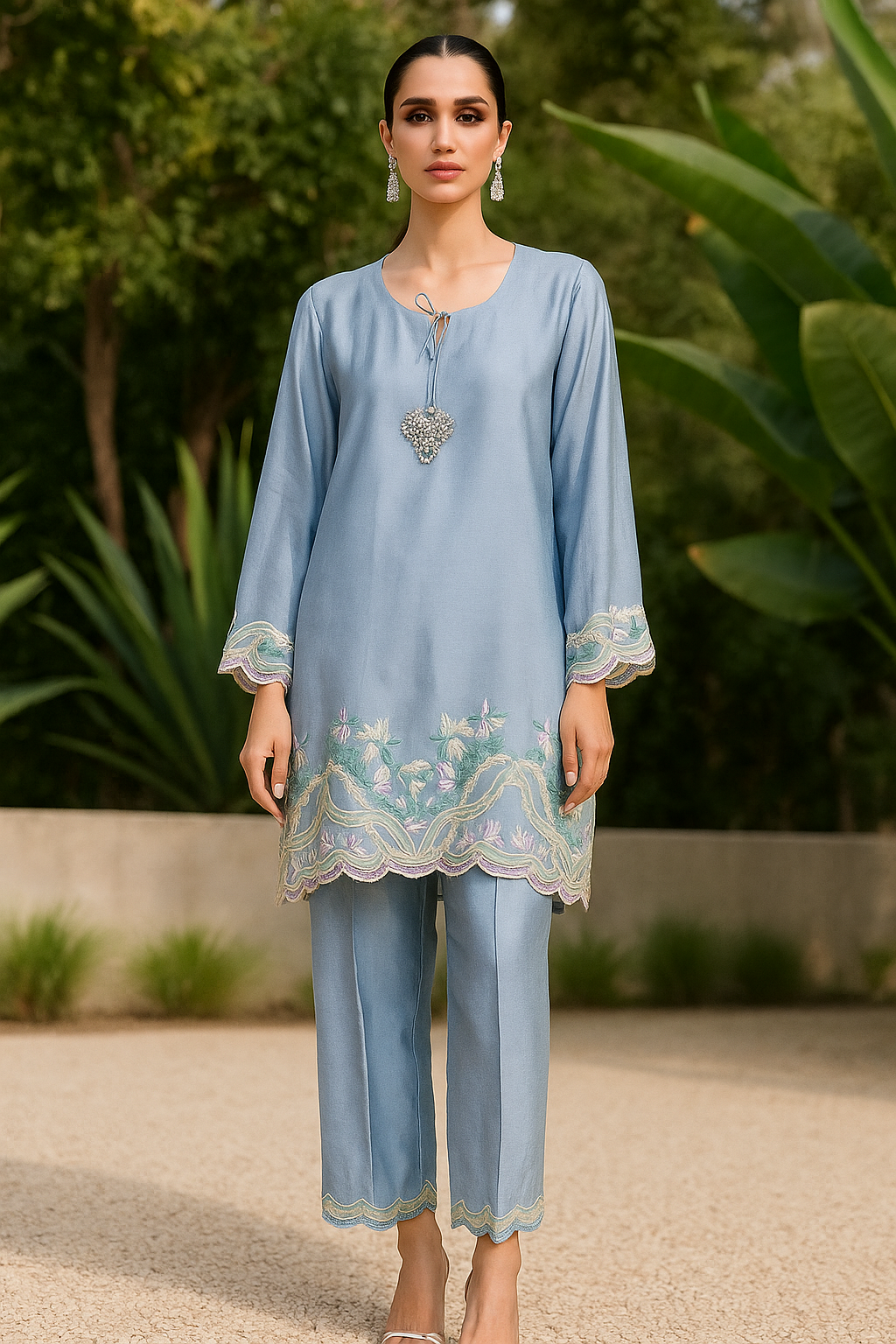 SEEMA IFTIKHAR - Ice Blue with embroidery