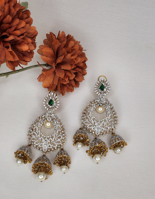 Dahlia by Sehar Zafar - Green Chaandbali Jhumka