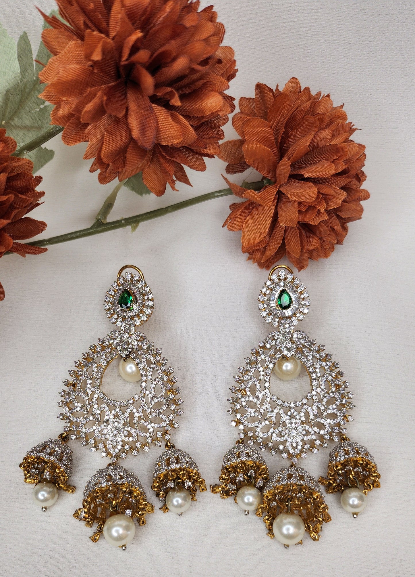 Dahlia by Sehar Zafar - Green Chaandbali Jhumka