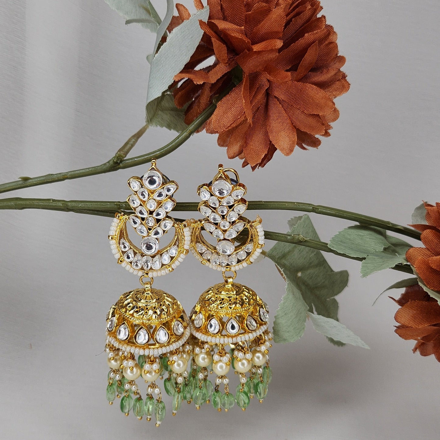 VIVINIA By Vidhi Mehra - Kundan and Green Beads Drop Earrings