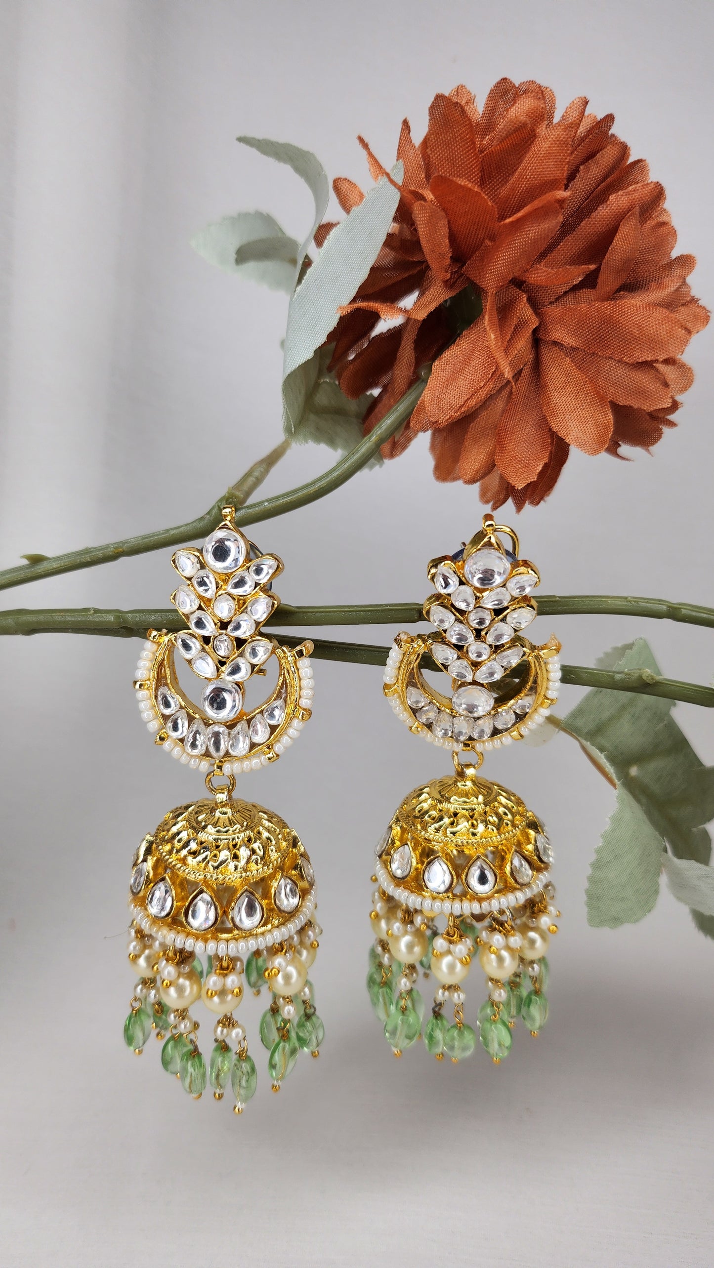 VIVINIA By Vidhi Mehra - Kundan and Green Beads Drop Earrings