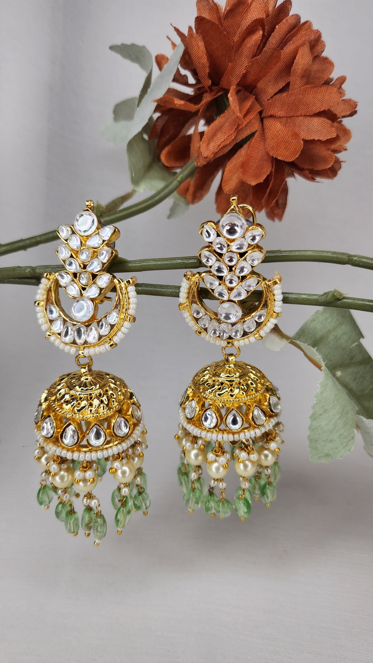 VIVINIA By Vidhi Mehra - Kundan and Green Beads Drop Earrings