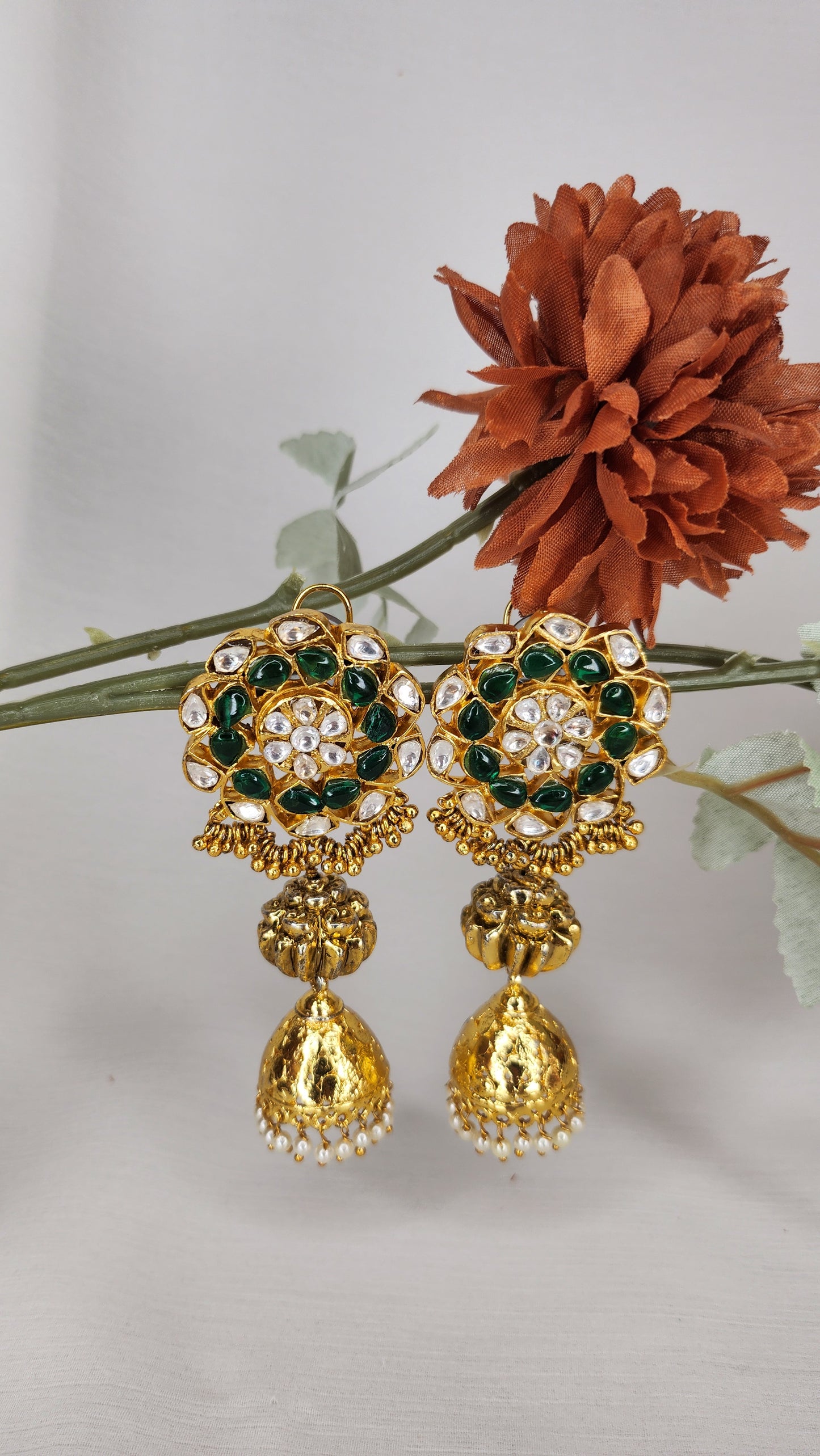 VIVINIA By Vidhi Mehra - Flower Kundan and Green Earrings