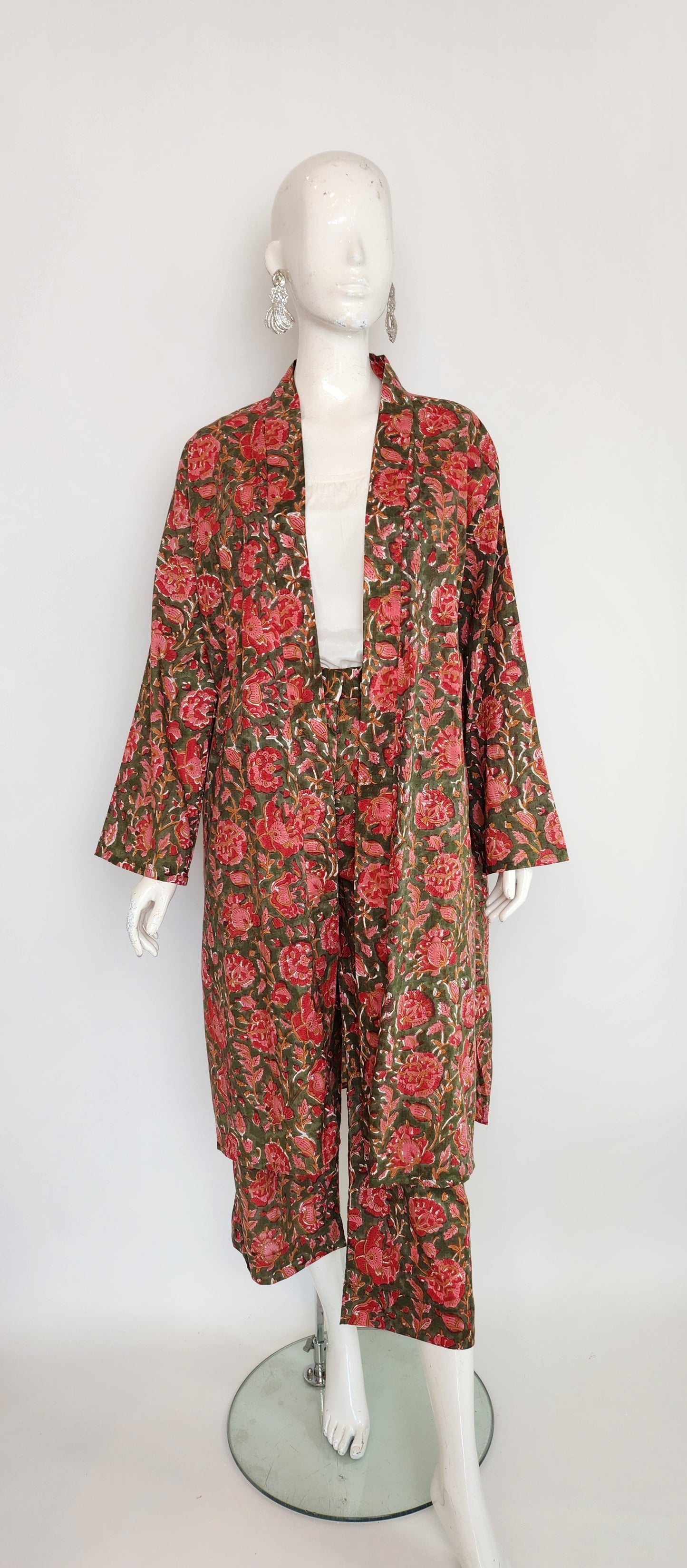 SOBIA GULZAD - Green Block Print Coat Set