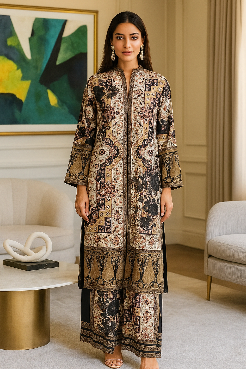 THREADS AND MOTIFS - Black Gray Printed