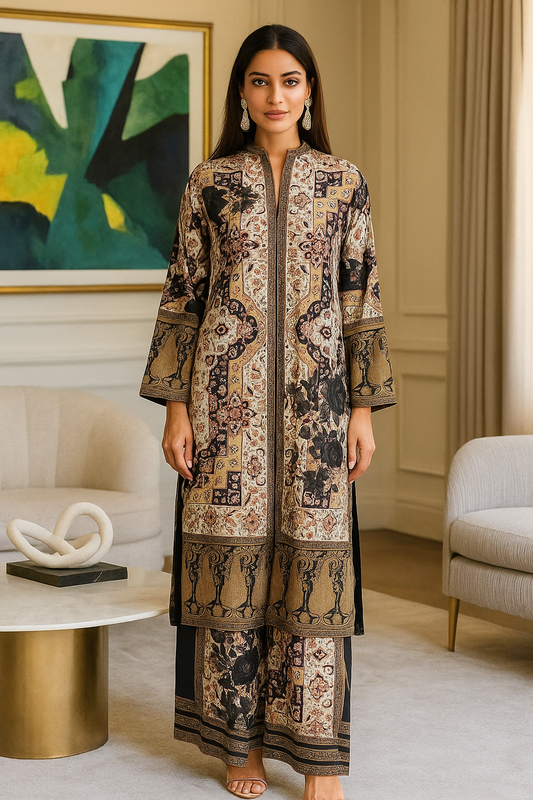 THREADS AND MOTIFS - Black Gray Printed