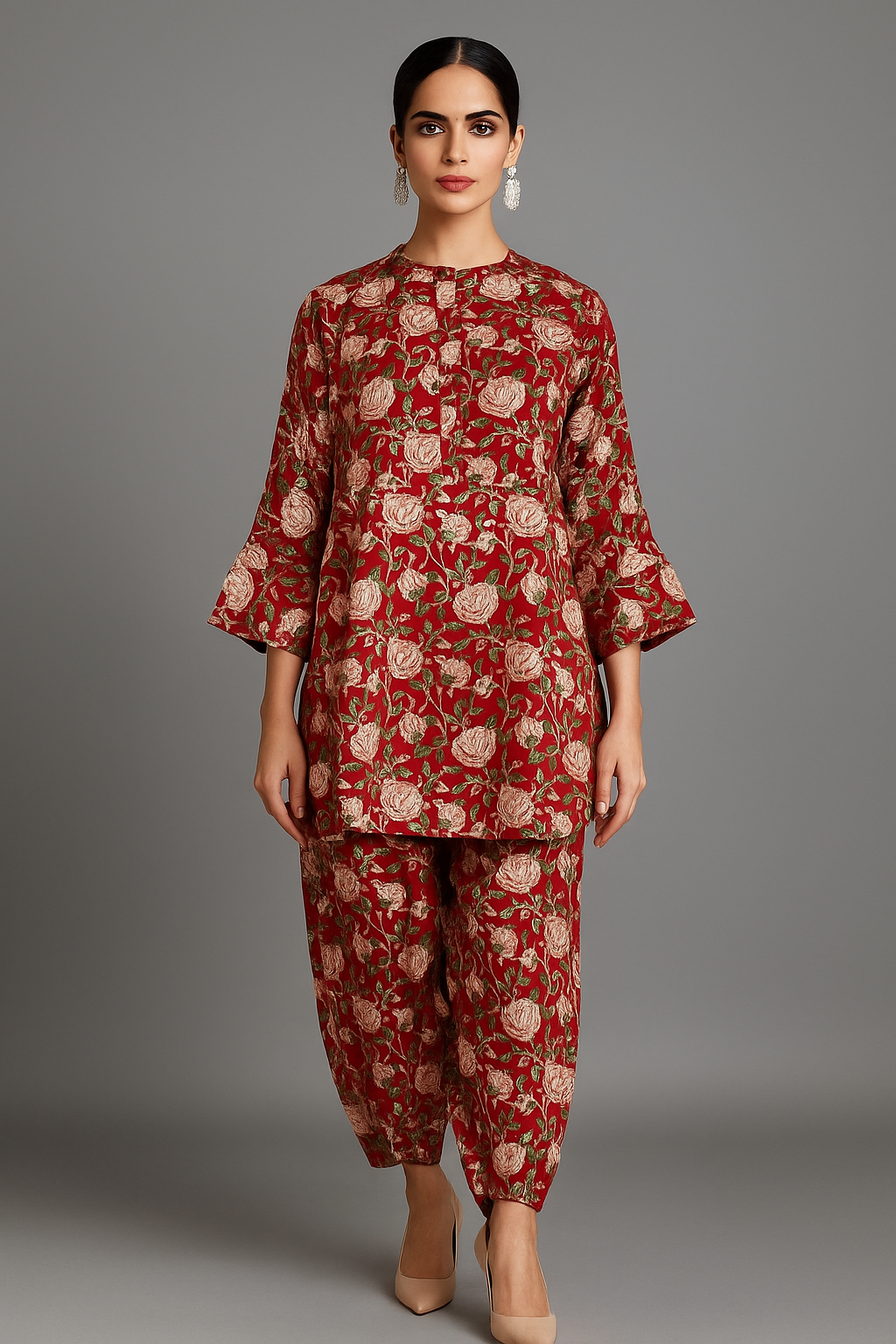 SOBIA GULZAD - Red with Brown Block Print Set