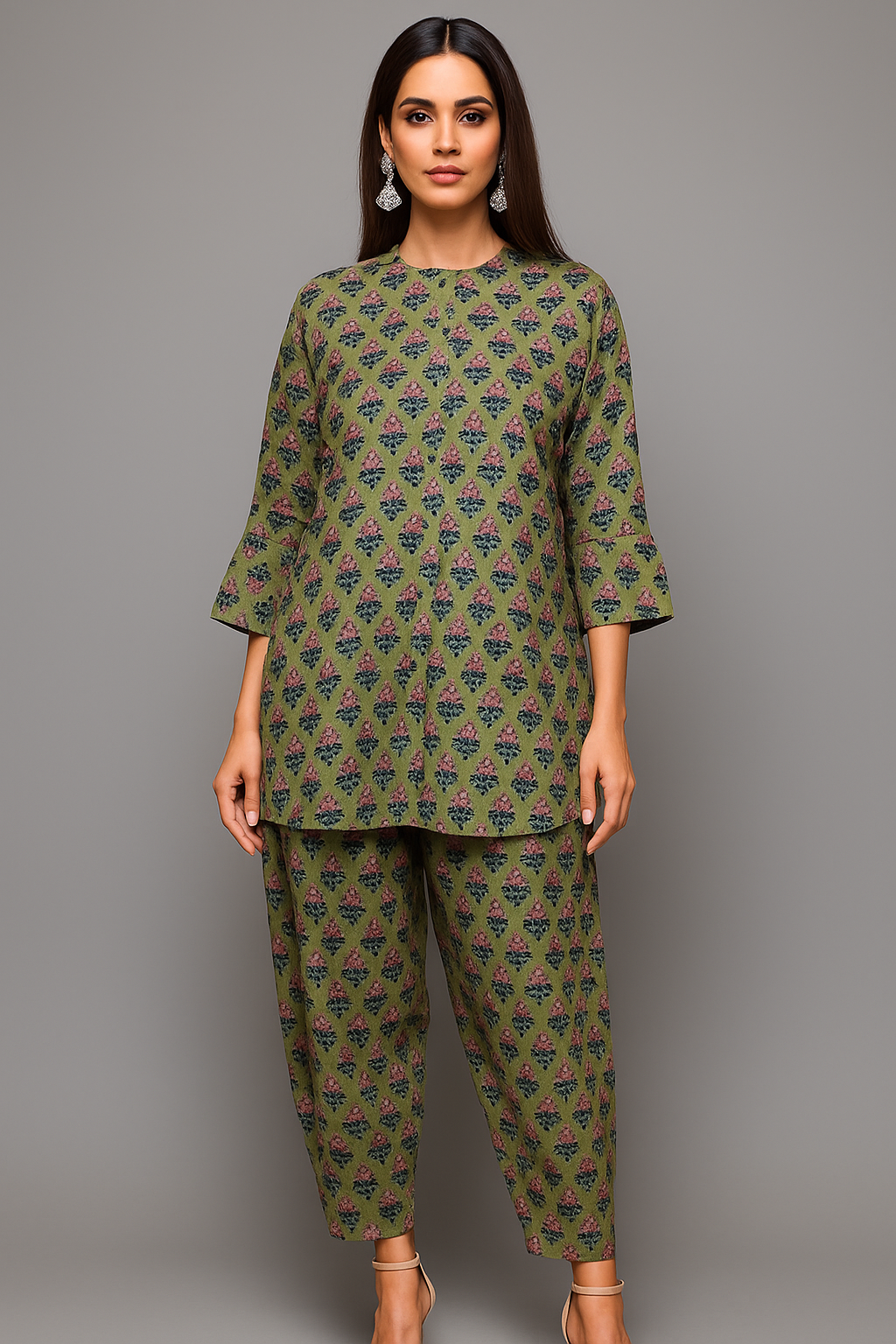 SOBIA GULZAD - Green Block Print Nia Mia Set