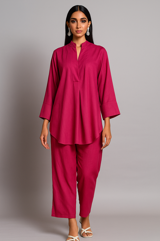 SOBIA GULZAD - Fuchsia Buttonless Linen Set