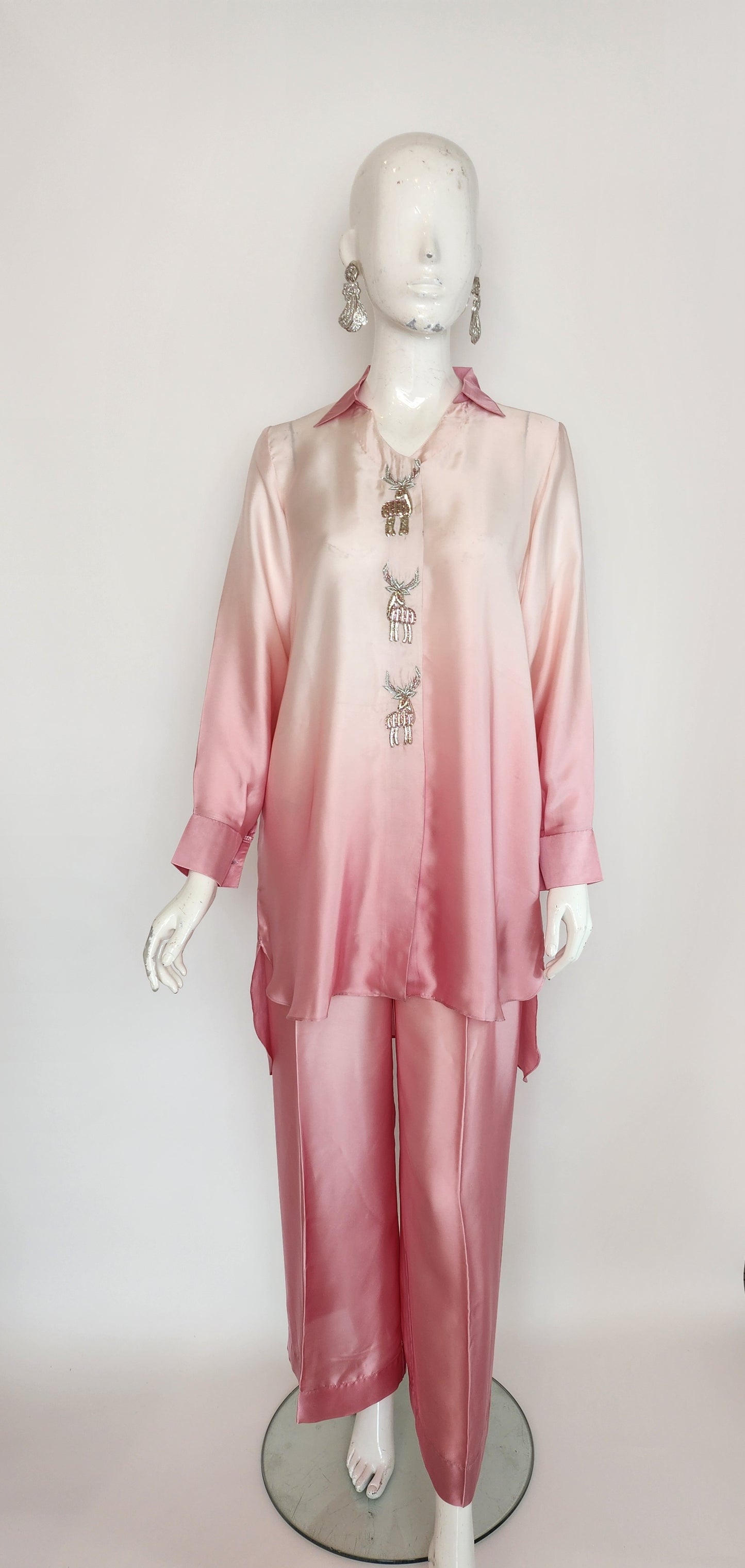 ASHJAIN SAFWAN  - Blush Pink Shaded Set with collar
