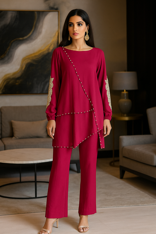 MARIA RAO - Pink Slanted Cut