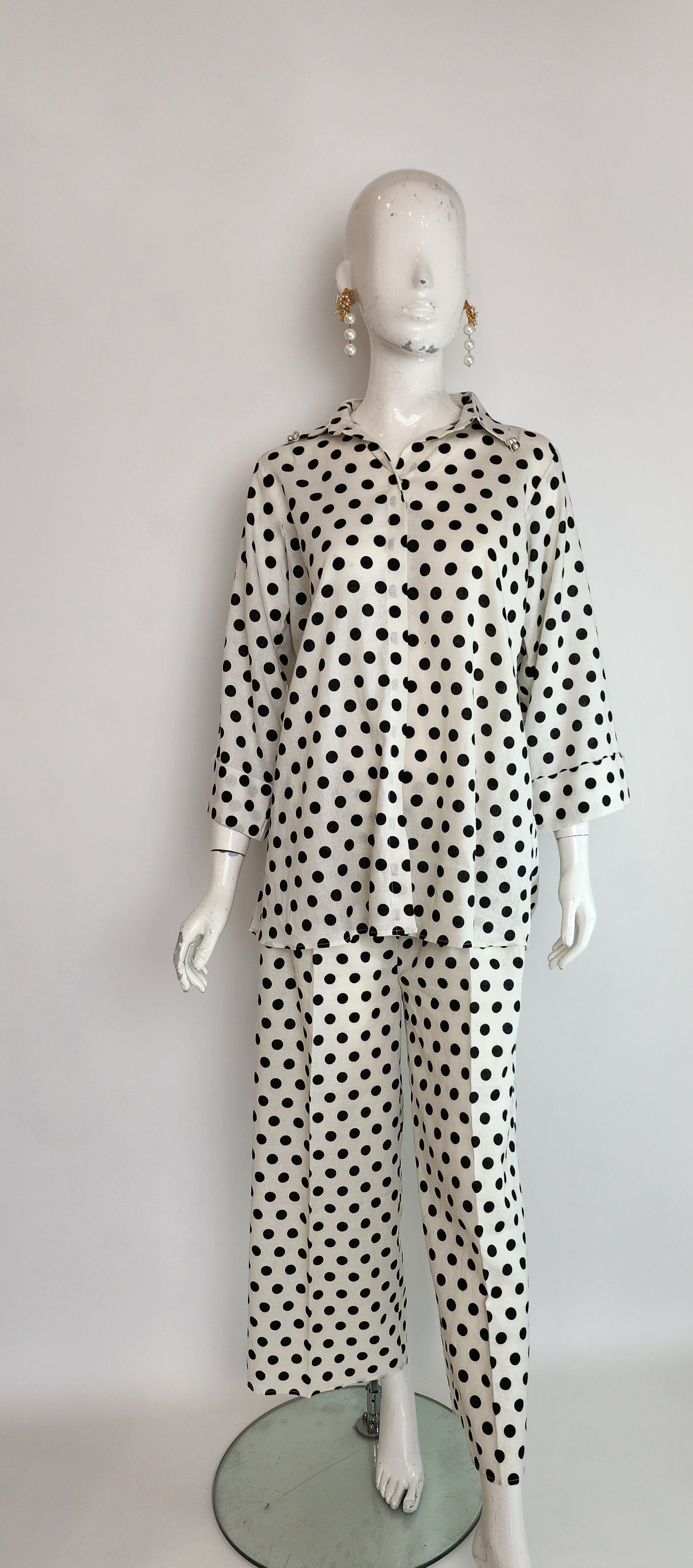 AMNA IQBAL - White Polka Dots