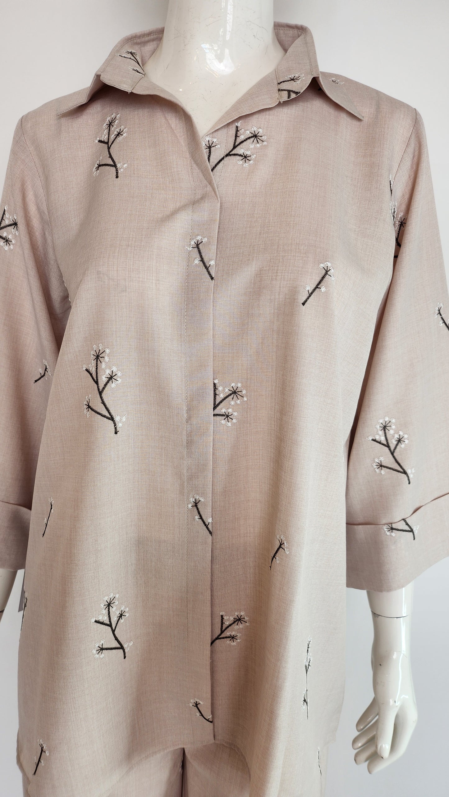 AMNA IQBAL - Beige Emb Coord Set