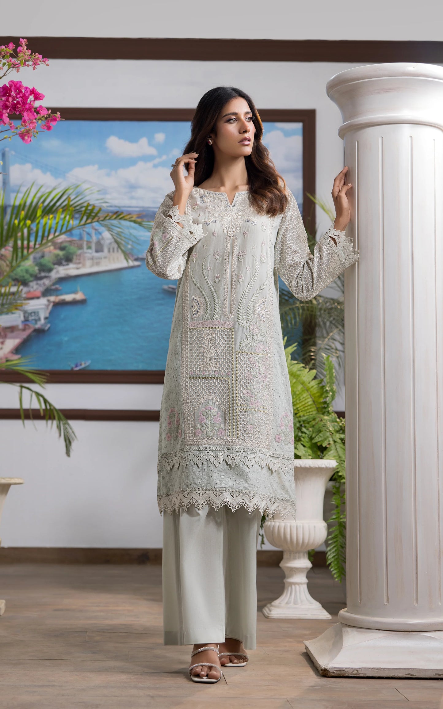 THREADS AND MOTIFS - Mint Chikan Lawn