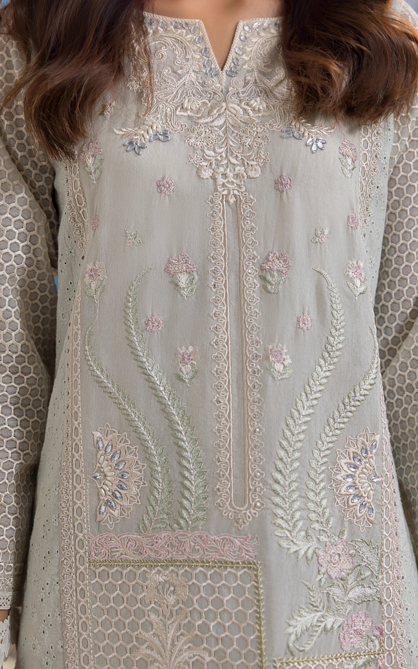 THREADS AND MOTIFS - Mint Chikan Lawn