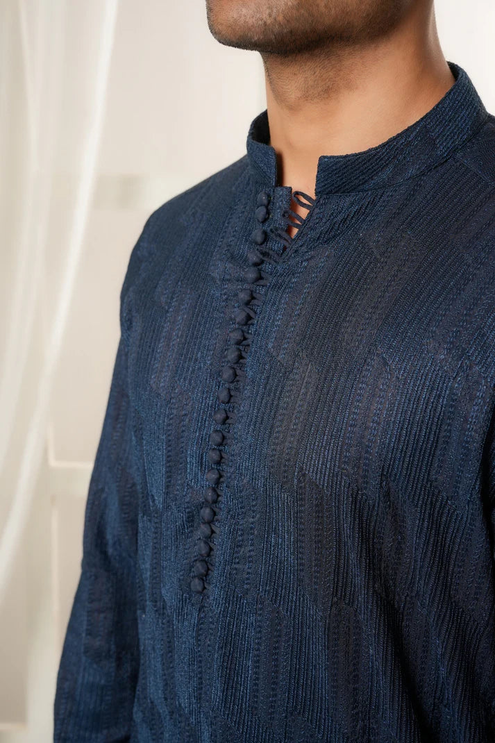 KUNZUL CHANNAR ( MENSWEAR ) - Dark Blue with Embroidered Kurta and Trouser