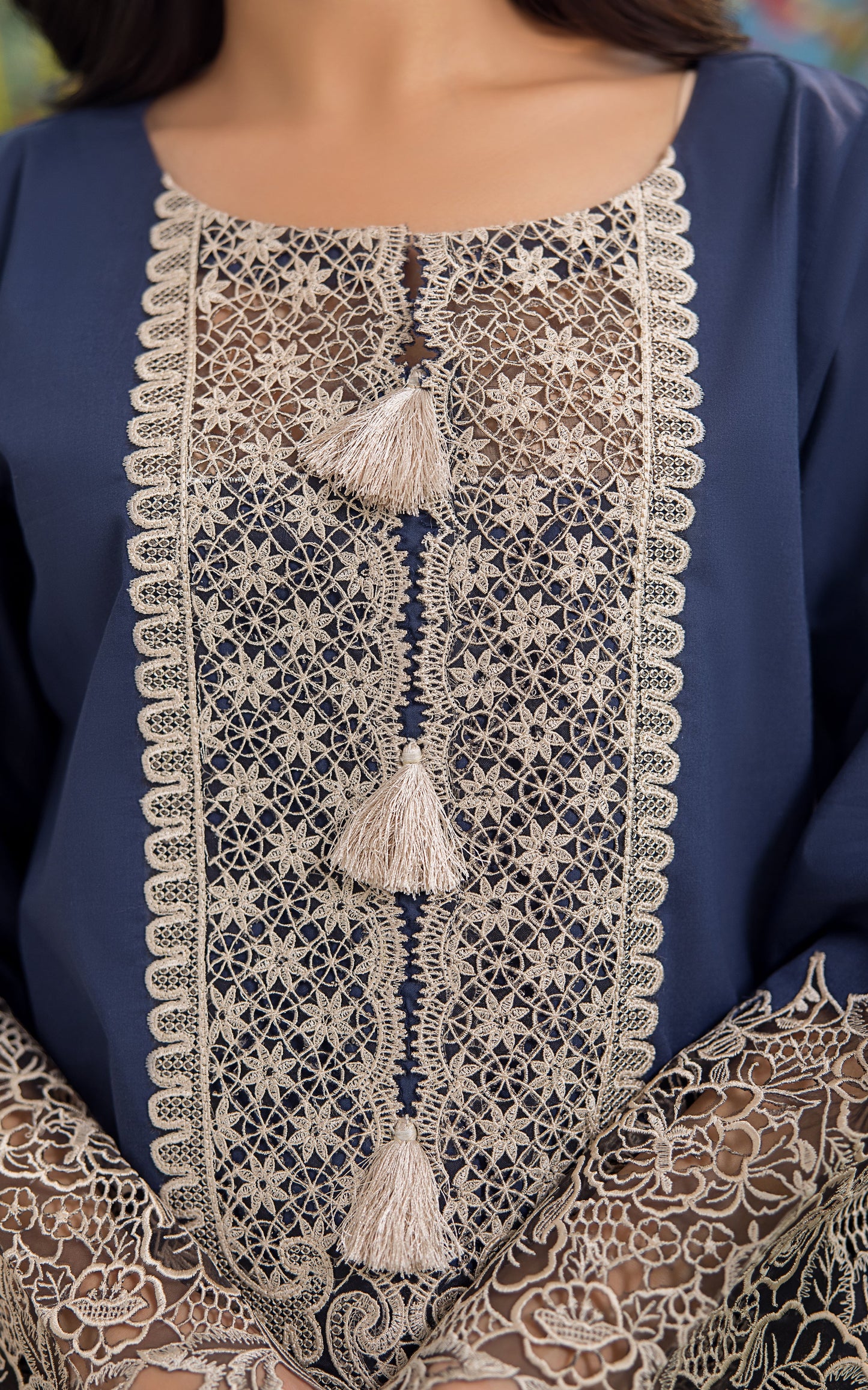 THREADS AND MOTIFS - Navy Blue Cutwork