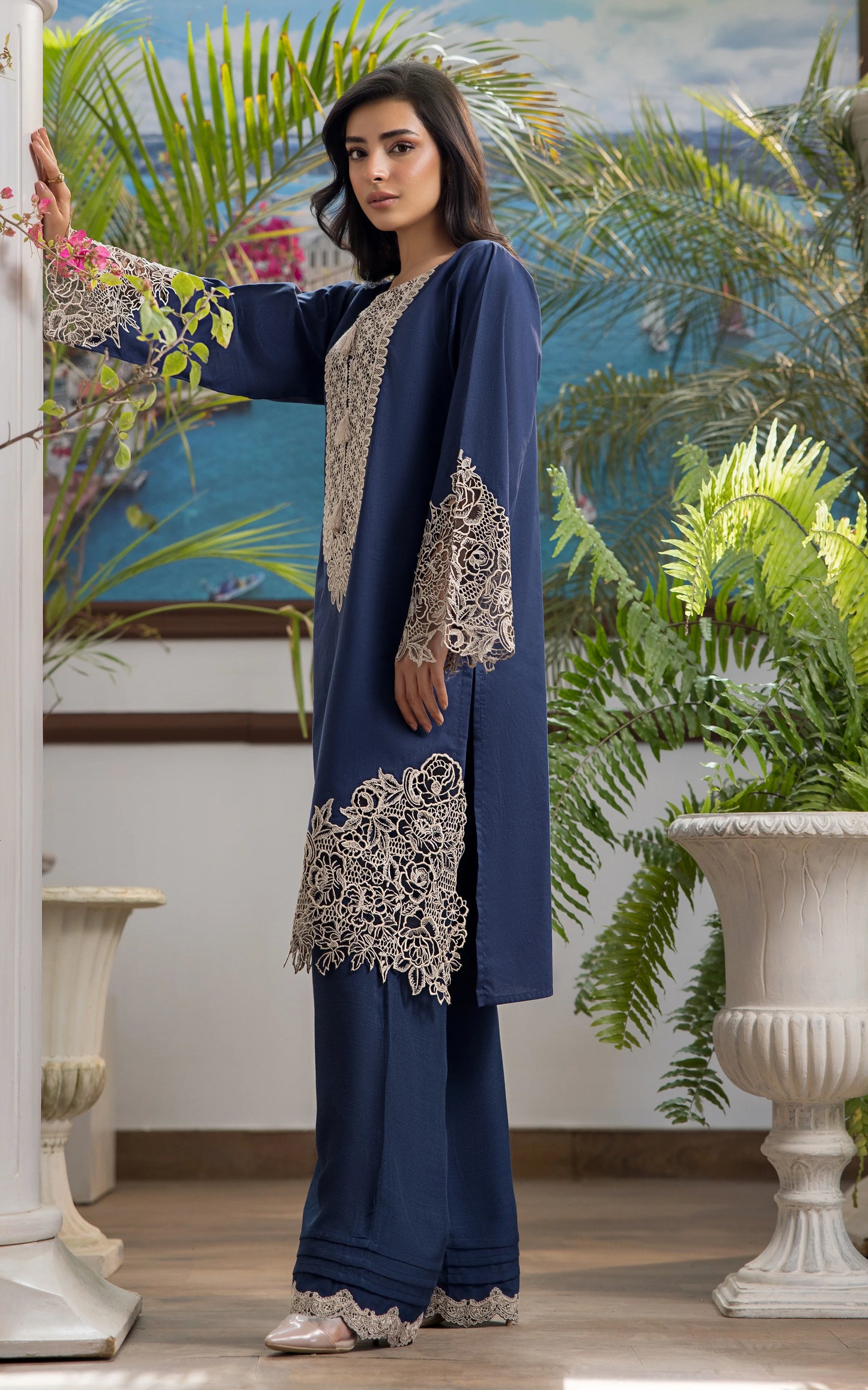 THREADS AND MOTIFS - Navy Blue Cutwork