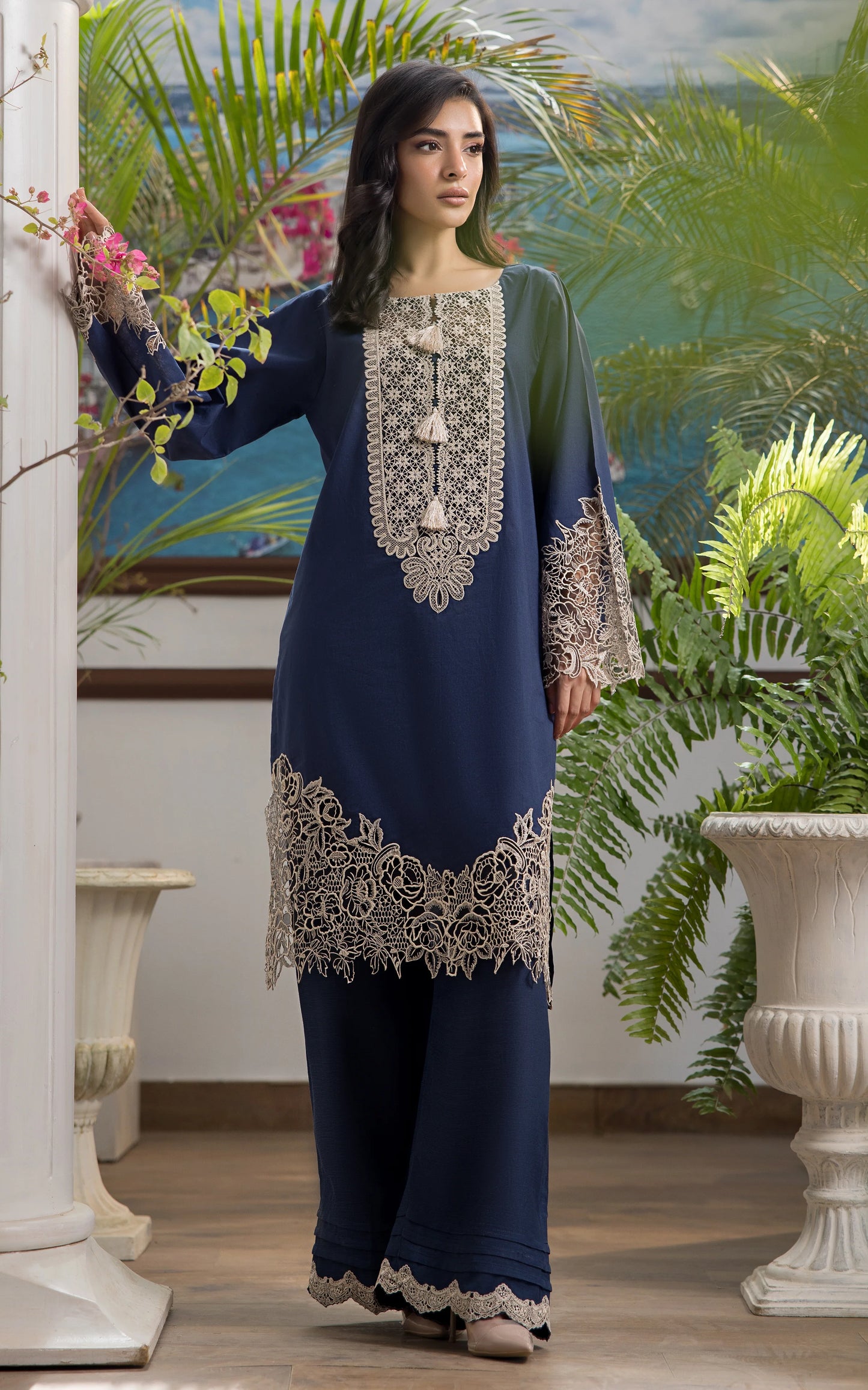 THREADS AND MOTIFS - Navy Blue Cutwork