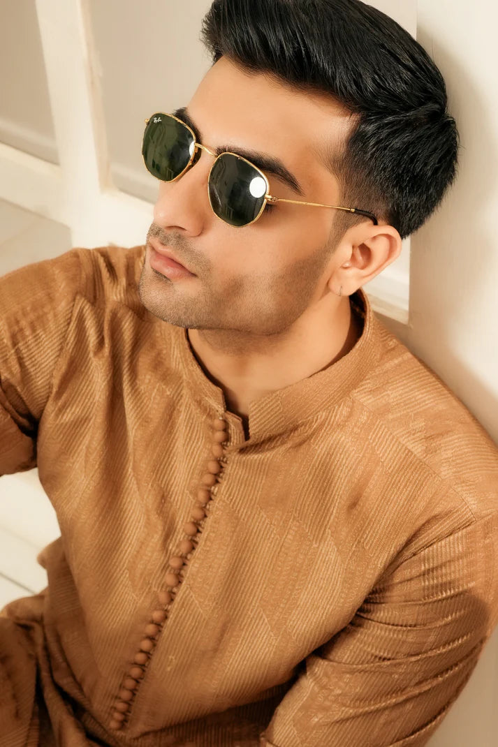 KUNZUL CHANNAR ( MENSWEAR ) - Brown with Pattern Kurta