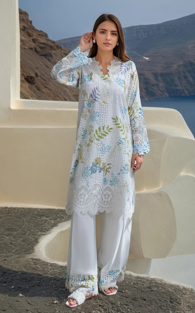 THREADS AND MOTIFS - Blue and Green Printed Chikan Top