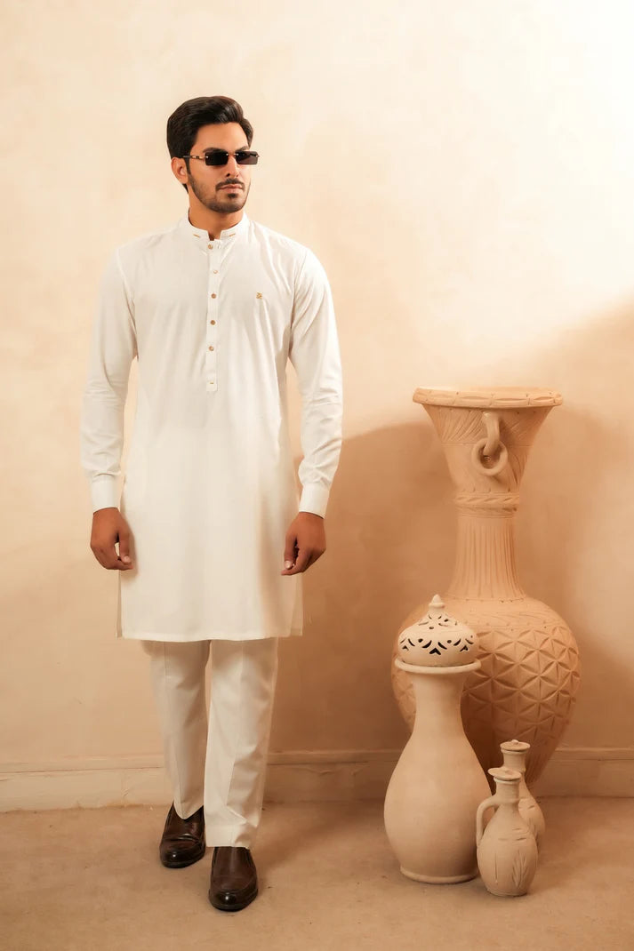 KUNZUL CHANNAR MENSWEAR - White Premium Cotton