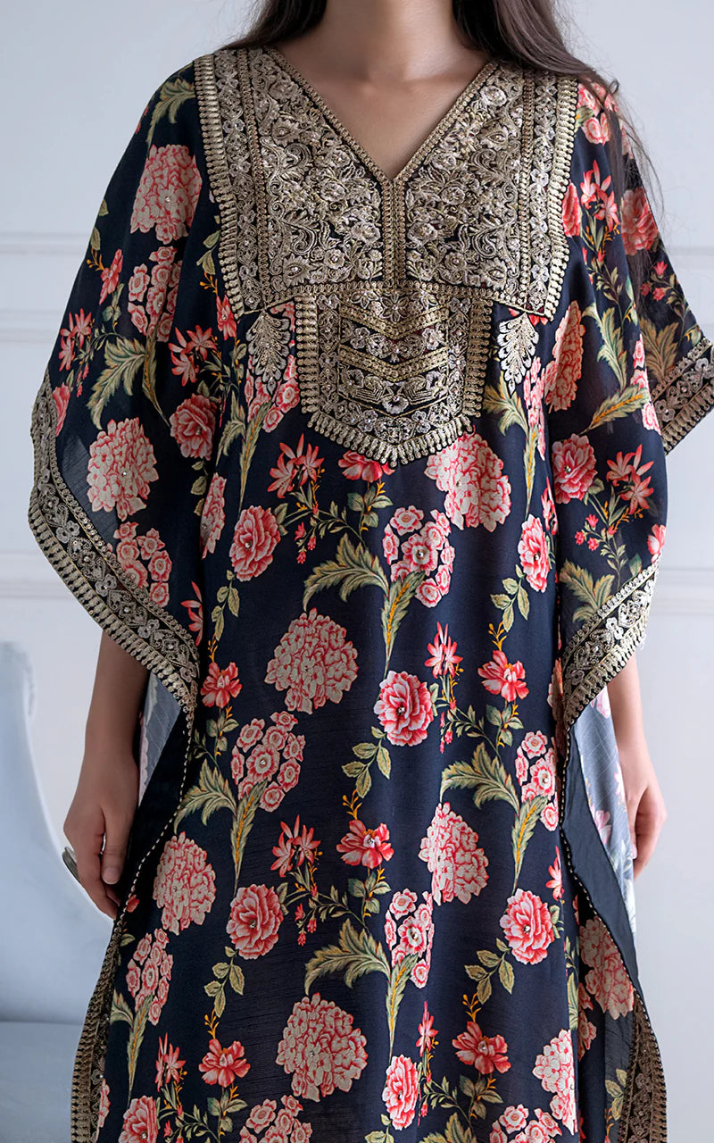 THREADS AND MOTIFS - Black Gold Printed Kaftan
