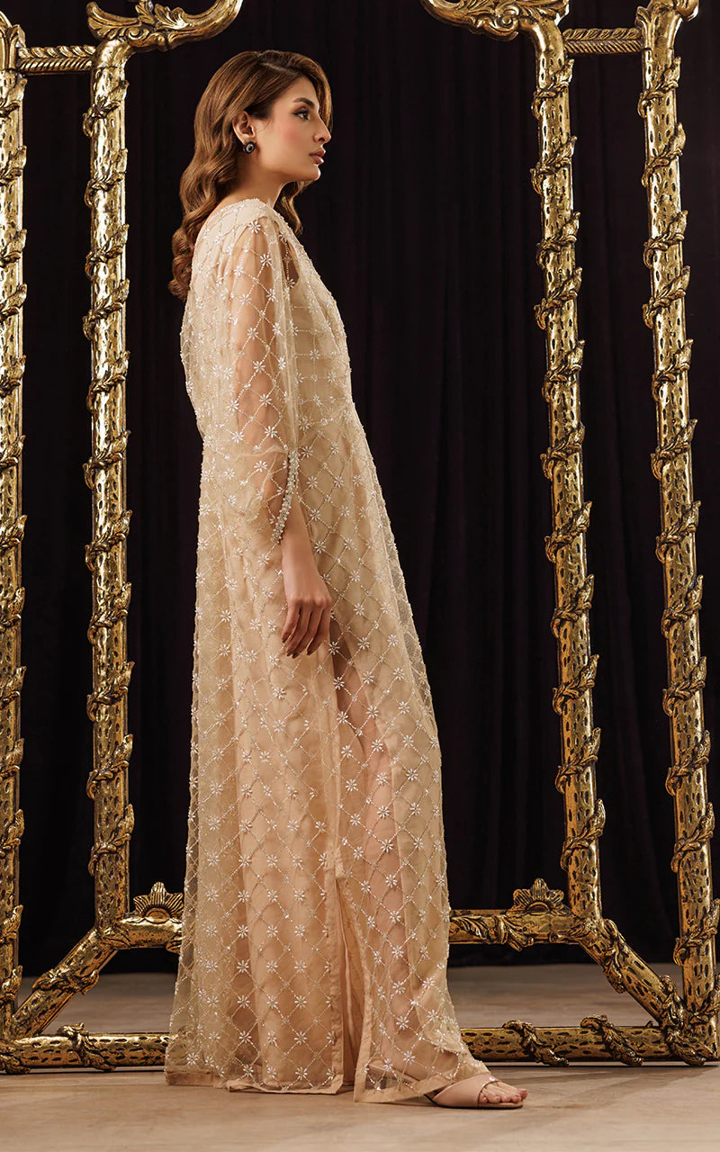 THREADS AND MOTIFS - Beige Crisscross Beads Pearl Kaftan
