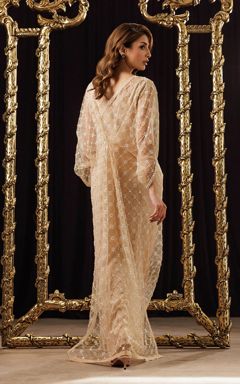 THREADS AND MOTIFS - Beige Crisscross Beads Pearl Kaftan