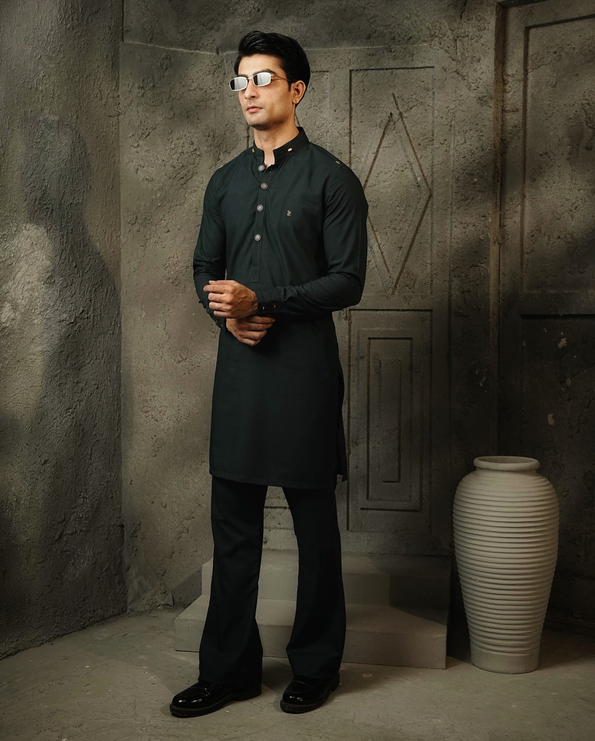 KUNZUL CHANNAR - Green bootcut kurta trouser