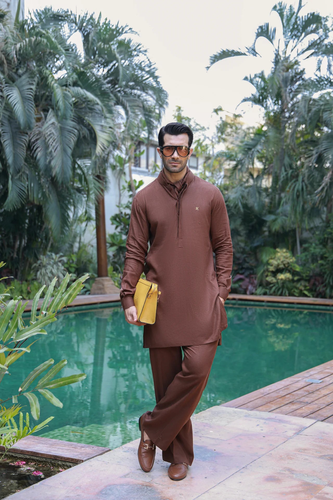 HUMAYUN ALAMGIR MENSWEAR - Brown Linen Kurta Pajama