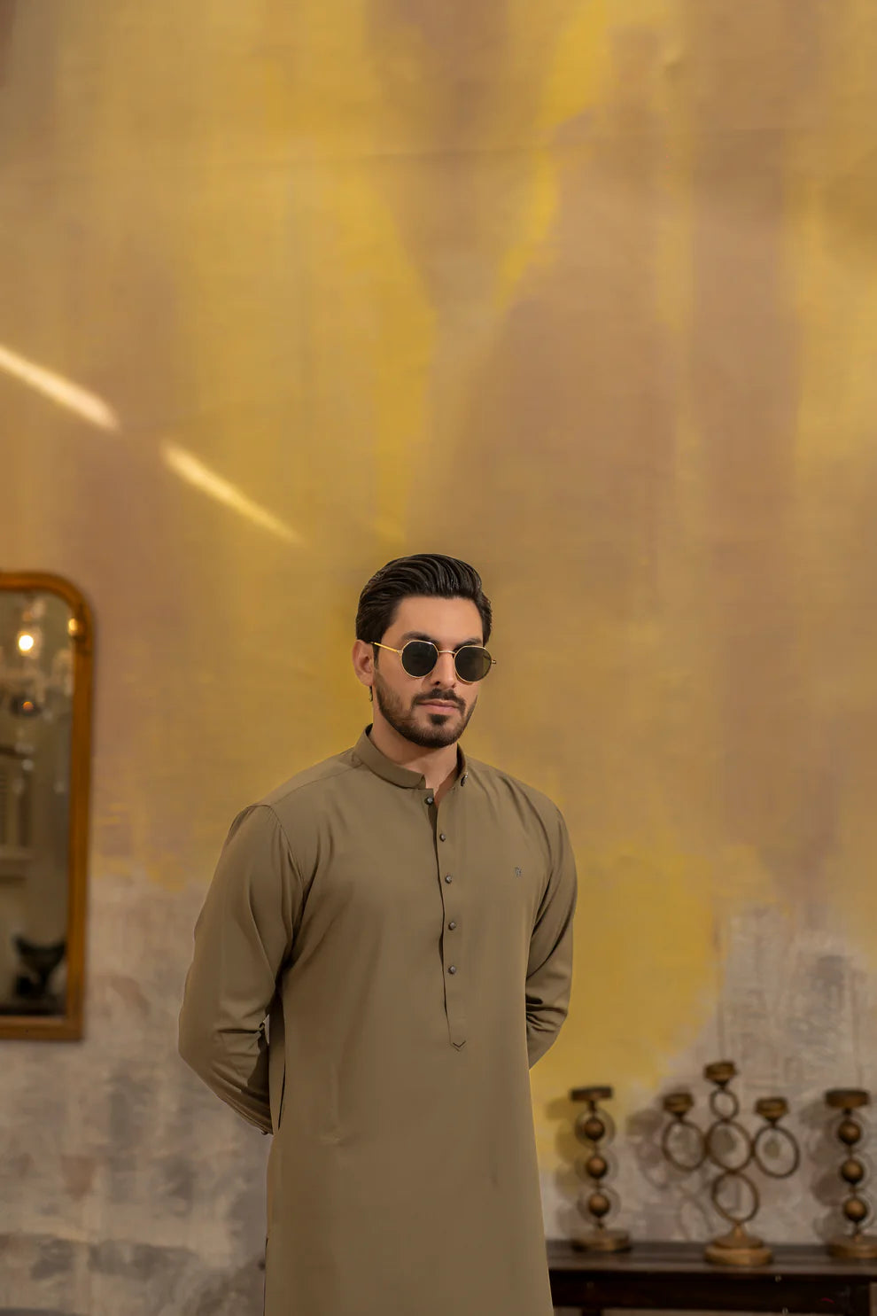 KUNZUL CHANNAR - Olive green kurta trouser