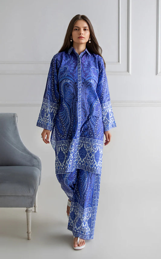 THREADS AND MOTIFS - Blue Printed Coord Set