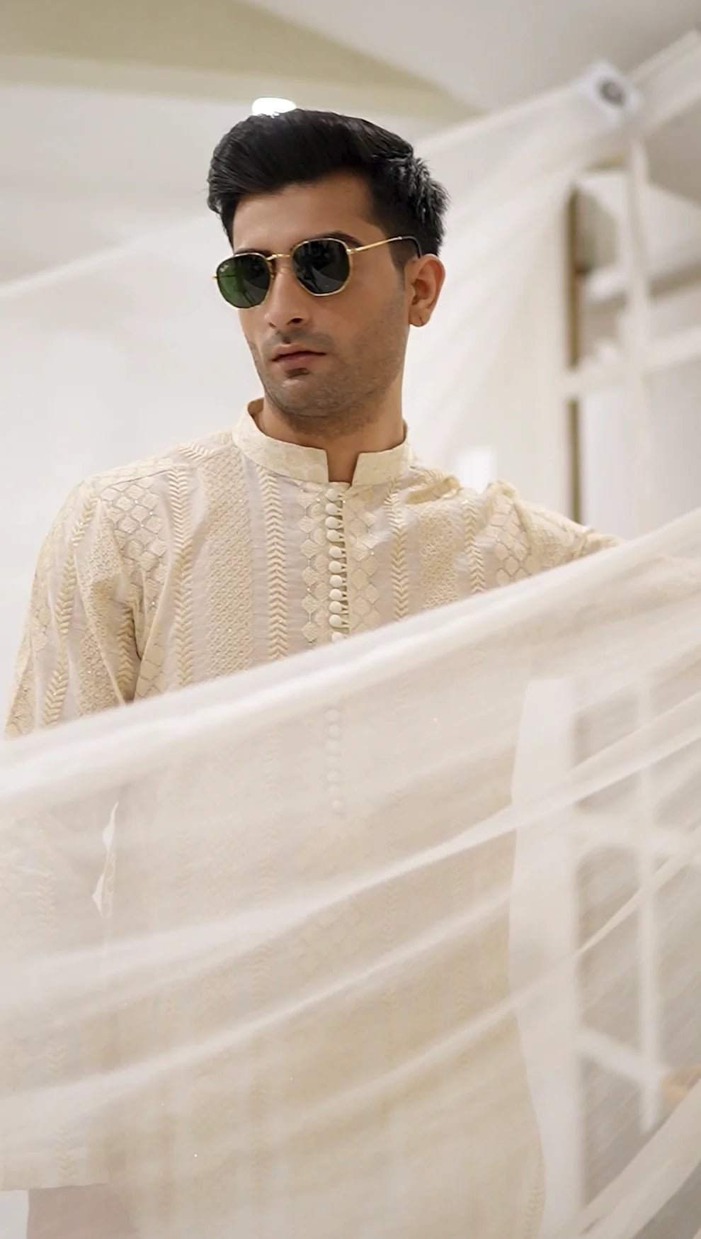 KUNZUL CHANNAR MENSWEAR- Skin embroidered kurta