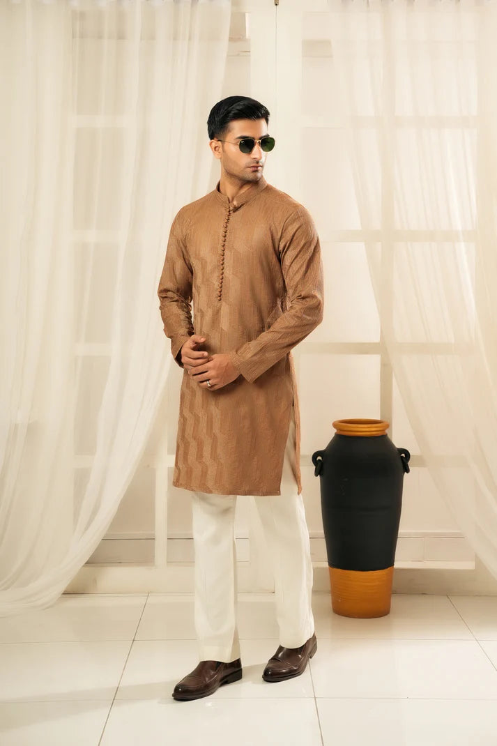 KUNZUL CHANNAR ( MENSWEAR ) - Brown with Pattern Kurta