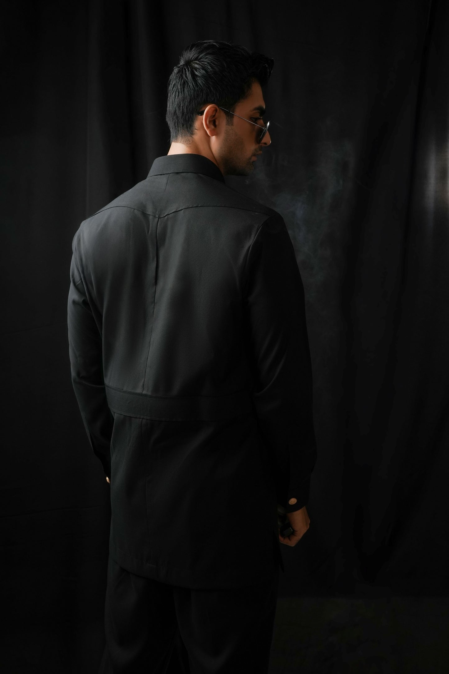 KUNZUL CHANNAR MENSWEAR - Black Safari Kurta Trouser