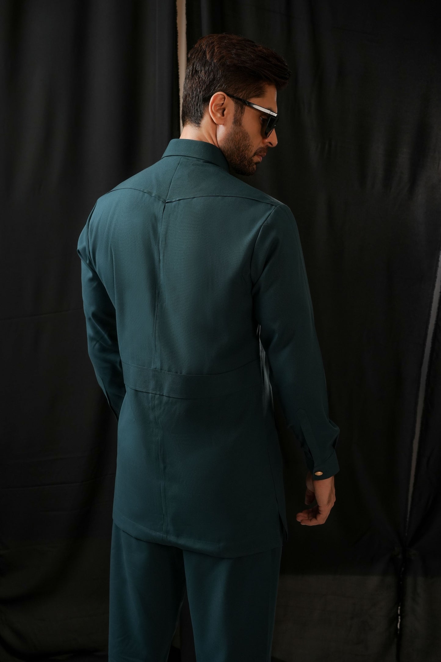 KUNZUL CHANNAR MENSWEAR - Bottle Green Safari Kurta Trouser
