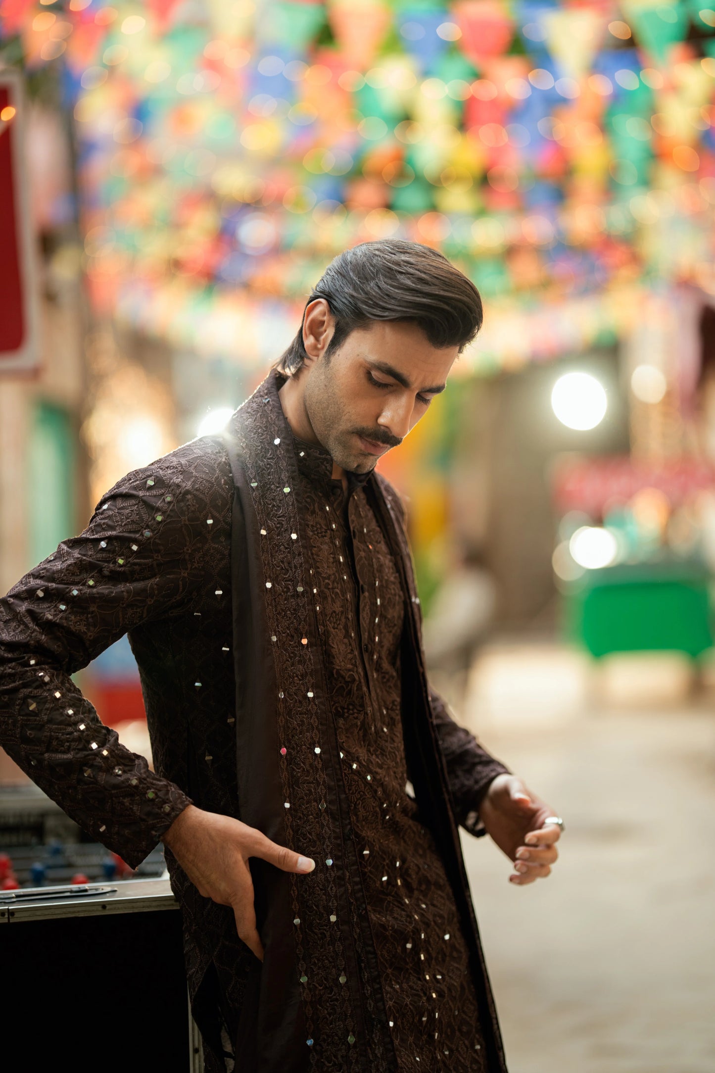 HUMAYUN ALAMGIR (MENSWEAR) - Brown Mirror Work