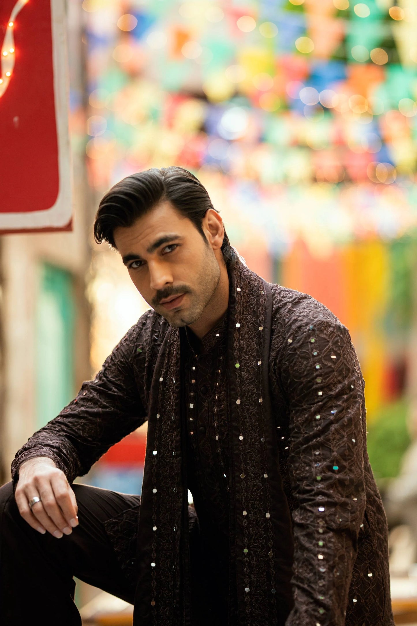 HUMAYUN ALAMGIR (MENSWEAR) - Brown Mirror Work